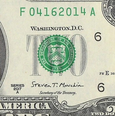 APRIL 16 2014 Birthday Date Note Fancy Serial Number Two Dollar Bill Crisp UNC - Image 1 of 4