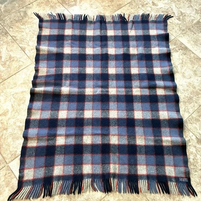 Vtg Pendleton Robe  Wool Stadium Throw Blanket Tartan Plaid Blue Red - Image 1 of 4