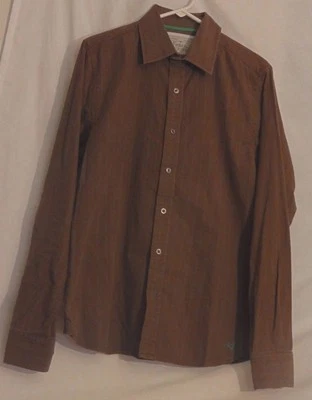 Fossil Brown Striped Button Front Cotton Men's Shirt Sz M Vintage - Image 1 of 4