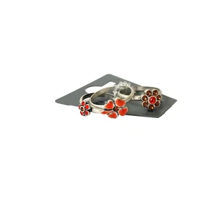 PILGRIM 3 SET RING VINTAGE AGED LOOK STAINLESS STEEL ENAMEL RHINESTONE FLOWER - Picture 1 of 3