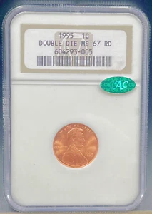 1995 NGC MS67RD CAC Doubled Die Obverse BRIGHT Blazer RED Beauty 1C Lincoln Cent - Picture 1 of 3