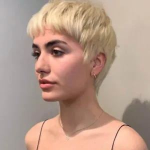 Blonde kurze Pixie-Perücken Echthaar-Perücke weich Mode hitzesicher natürlich aussehen - Bild 1 von 19