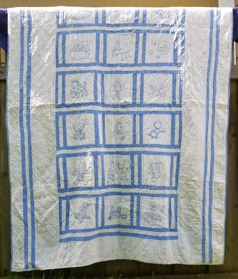 90% hand sewn vintage antique quilt cotton HOMEMADE square 78" x 57" - Image 1 of 4