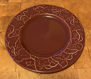 Crate & Barrel Varages 8 1/4" Salad Plates Maroon Color Ivy Vine Made in France - Picture 1 of 5