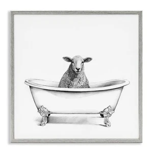 Stupell Industries Wooly Sheep in Bath Tub Farm Animal Bathroom Wall Art, 17x... - Picture 1 of 9
