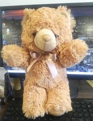 PLUSH IN A RUSH LIGHT BROWN BEAR PLUSH STUFFED ANIMAL 14" LONG WITH RIBBON - Image 1 of 4