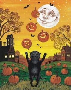 8X10 RYTA EMBRUJADO HALLOWEEN GRANJA ARTE POPULAR IMPRESIÓN DE PINTURA GATO NEGRO GRANERO JOL - Imagen 1 de 1