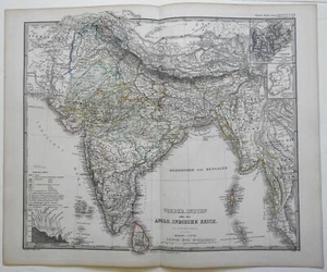 British Raj Sri Lanka Madras Bombay Calcutta Dehli Goa 1874 Stieler detailed map - Picture 1 of 5