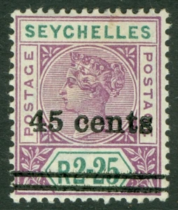 SG 45 Seychellen 1902. 45c auf 2r.25 hell mauve & grün. Sehr leicht montiert.. - Bild 1 von 1