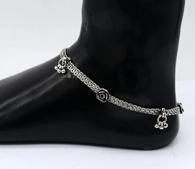 10.5"925 Sterling silver rose flower design 4 line anklets foot bracelet ank617 - Image 1 of 4