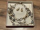 MAJORICA Multi Pearl 925 Triple Necklace with Matching Earrings ~ Original Box