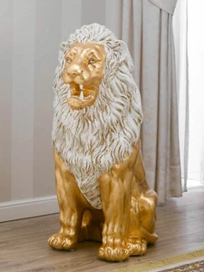 León Atrox sentado estatua en cerámica crackle hoja oro con dientes y melena ... - Imagen 1 de 4