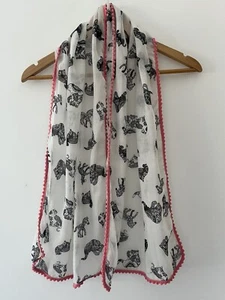 TU Girl's Lightweight Scarf Animals with Pink Pom Pom Trim 134cms x 40cms - Picture 1 of 4