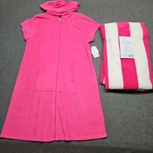 Wonder Nation Coverup w Towel Girls XL Pink Short Sleeve Hooded Full Zipper NWT - Picture 1 of 8