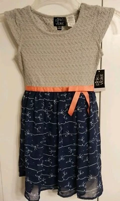 Girls Pink & Violet Gray/Navy Satin Bow Sleeveless Dress Size XS (4-5) - Image 1 of 4