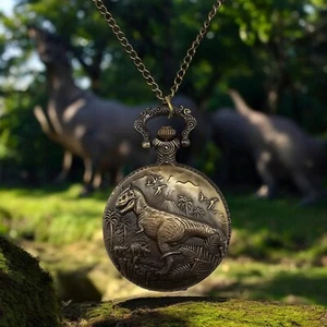 DINOSAUR Tyrannosaurus T-Rex Pocket Quartz Watch Bronze Color Great Gift - Picture 1 of 6