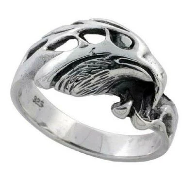 Sterling Silver Eagle Head Skull Biker Ring - Image 1 of 2