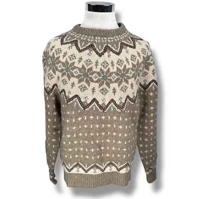 Suéter Brooks Brothers Country Club Jacquard Para Hombre Grande Marrón Fair Isle Grueso Foto 1 de 4