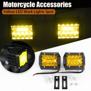 Pair LED Motorcycle Spot Work Lights Headlight Driving Fog Passing Lamp Yellow - Picture 1 of 12