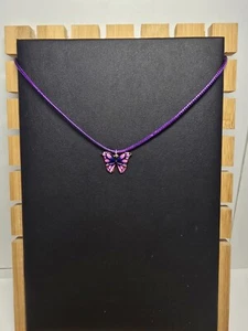 Handmade Kids Necklace - Pink Purple butterfly Charm on a Purple Cord - Picture 1 of 2