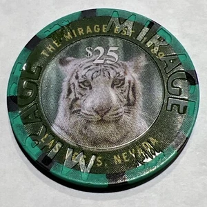 DE COLECCIÓN LAS VEGAS - MIRAGE Establecido 1989 CASINO TIGRE BLANCO $25 CHIP VERDE - Imagen 1 de 3