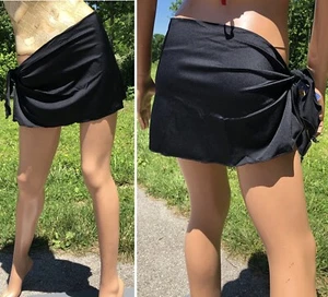 NWT Hi-Quality Nylon Spandex Short Tie Side Swimwear Sarong Skirt BLACK*PLUS SZS - Picture 1 of 9