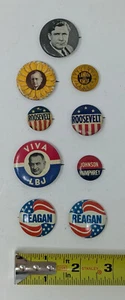 Vtg Lot 9 Presidential Political Buttons Pins Reagan LBJ Roosevelt Landon Wilkie - Picture 1 of 2
