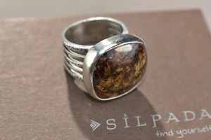 SILPADA R1738 Sterling Silver Bronzite Stone Ring  Size 6 Brown Gold Flecks - Picture 1 of 12