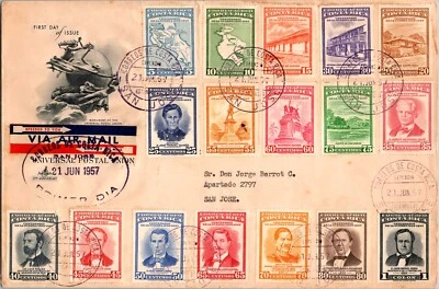 1957 Costa Rica San José Primer Día Cubierta FDC Correo Local Sello Arco Iris Color Set Foto 1 de 2