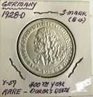 1928-D Germany, Weimar Republic 3 Mark, rare Durer 400th Anniv. BU, KM 58