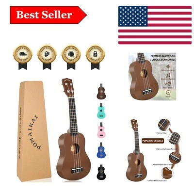 Ukelele soprano de 21 pulgadas en marrón - Arranque perfecto para principiantes y estudiantes Foto 1 de 4