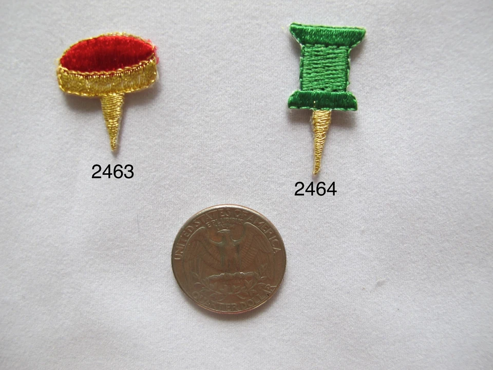 #2463,#2464 Lot 4Pcs Green,Red Drawing Pin Embroidery Iron On Applique Patch - Image 1 of 1
