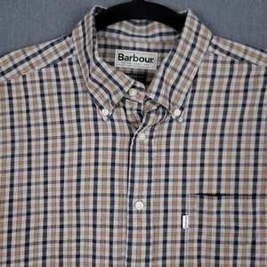 Barbour Shirt Mens Large Blue Brown Plaid Regular Fit Long Sleeve Button Up - Picture 1 of 12