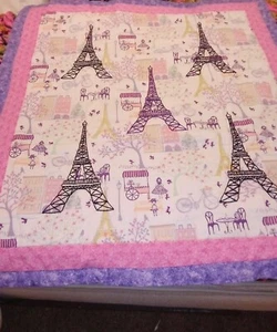 Quilt-,.Hand/Homemade Pink, Purple 39 X 42 --cotton Front & Back W Polyester - Picture 1 of 3