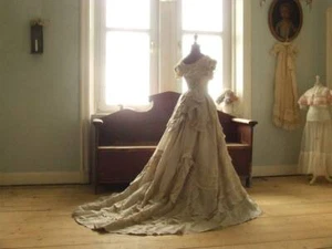 Medieval Vintage Ball Gown Court Dress with Flowers Petals and Silk Ribbons - Picture 1 of 12