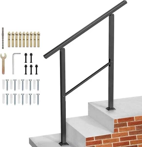 Stair Handrail for Outdoor Steps Fit 1 to 3 Steps Outdoor Stair Handrail - Picture 1 of 7