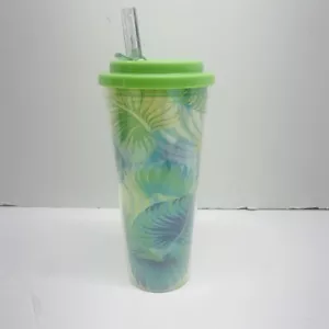 Vaso Plástico con Tapa Caño Retráctil Patrón Hoja Y Libre de BPA - Imagen 1 de 8