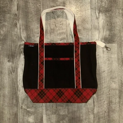 Bolso de Mano de Lona LANDS END Negro Rojo a Cuadros Estilo Vacaciones Foto 1 de 4