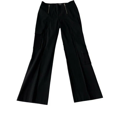Pantalones Bisou Bisou Michele Bohbot Negro Estilo Carga Bolsillo Lateral Pierna Ancha Talla 8 Foto 1 de 4