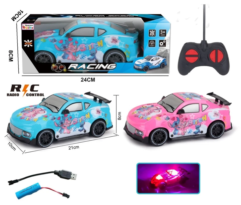 SAMMAR GIFTS Stitch Rechargeable Radio Remote Control Car RC Kids Super Car Blue or Pink