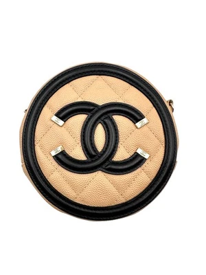 Chanel Acolchado Caviar Redondo Tocador Beige/Negro (29***35) cc707 Foto 1 de 4