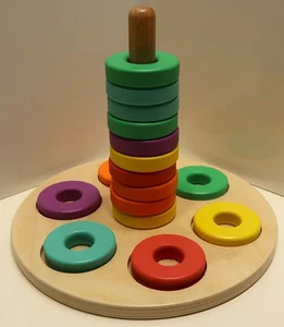 LOVEVERY MONTESSORI FLEXIBLE RAINBOW WOODEN 16 RING STACKER BABBLER KIT BABY TOY - Picture 1 of 7