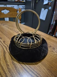 Vintage Handtasche 1940 schwarz Samt Starburst Metallrahmen - Bild 1 von 16