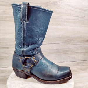 Vintage Frye Harness 12R Damenstiefel 9 M blau Moto eckige Zehenpartie Western - Bild 1 von 14