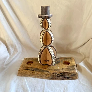 Holz Weihnachten Kerzenhalter Rustikal Schneemann Herzstück Bauernhaus Land 13" - Bild 1 von 12