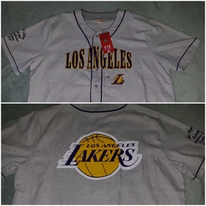 Neu Herren Los Angeles Lakers Baseball Trikot Knopfleiste Shirt NBA Team Neu mit Etikett - Bild 1 von 8