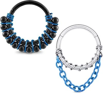 Anillos de nariz clicker de tabique anillo de segmento con bisagras gema de cristal aro de nariz 16G 2 piezas Foto 1 de 4