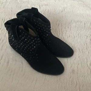Michael Kors Dani Rhinestone Studded Black Suede Ankle Boots UK4 New - Picture 1 of 10