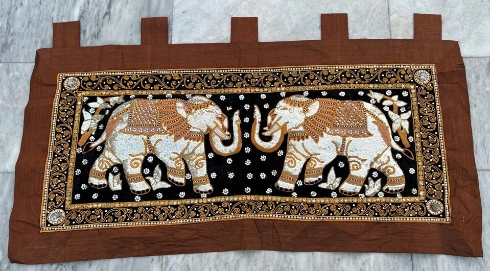 Tapiz vintage indio hecho a mano duende elefante decoración colgante de pared 112x53 cm Foto 1 de 4