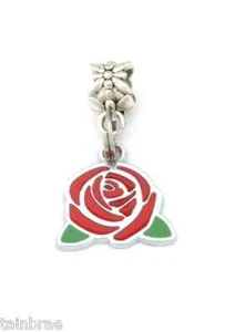 Enamel Red Rose Charm Dangle - Picture 1 of 2